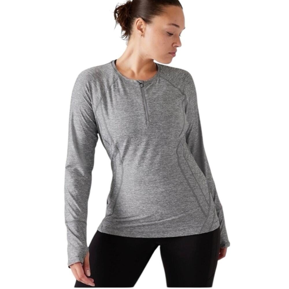 Athleta Pacifica quarter zip heather gray long sleeve top womens medium